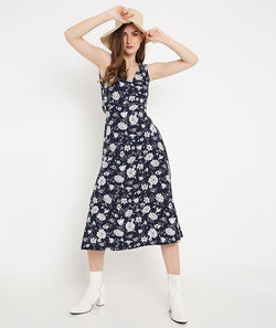 Navy Long Summer Dress with Back Tieup Detail and Side Slits