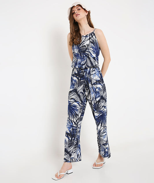 Leaf Print Long Summer Jumpsuit