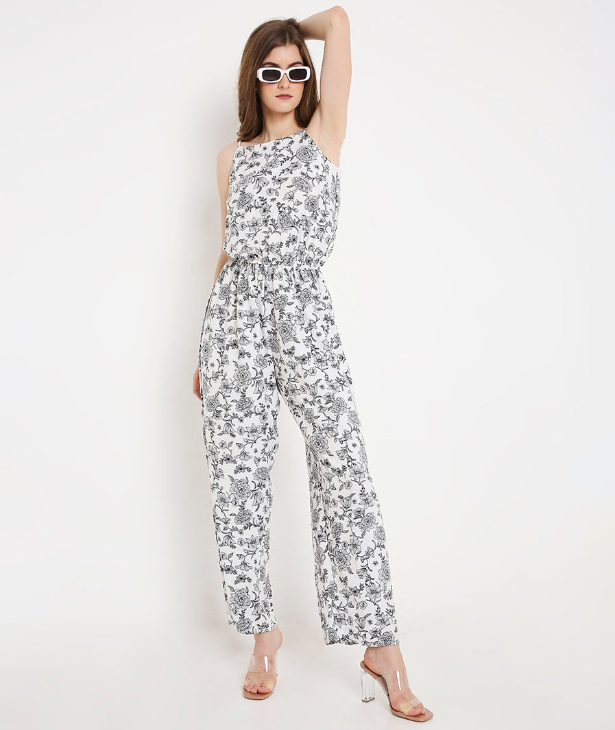 Floral White Long Summer Jumpsuit