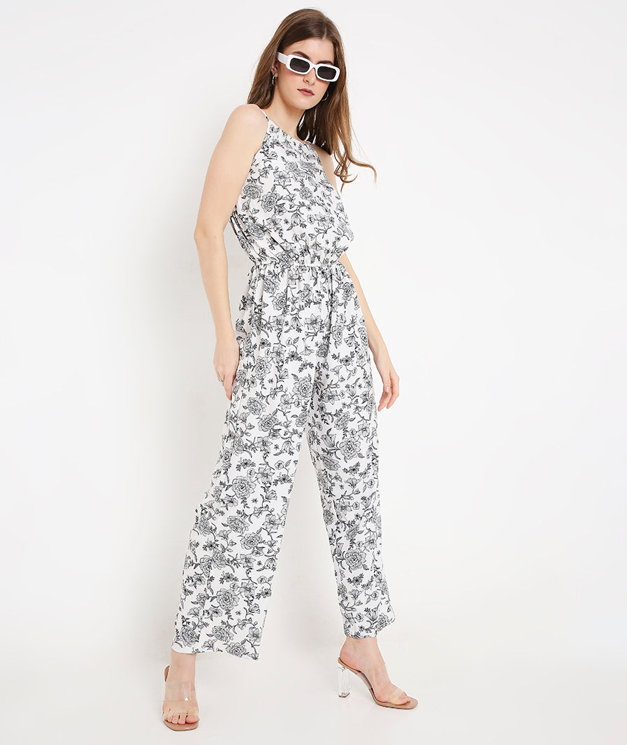 Floral White Long Summer Jumpsuit