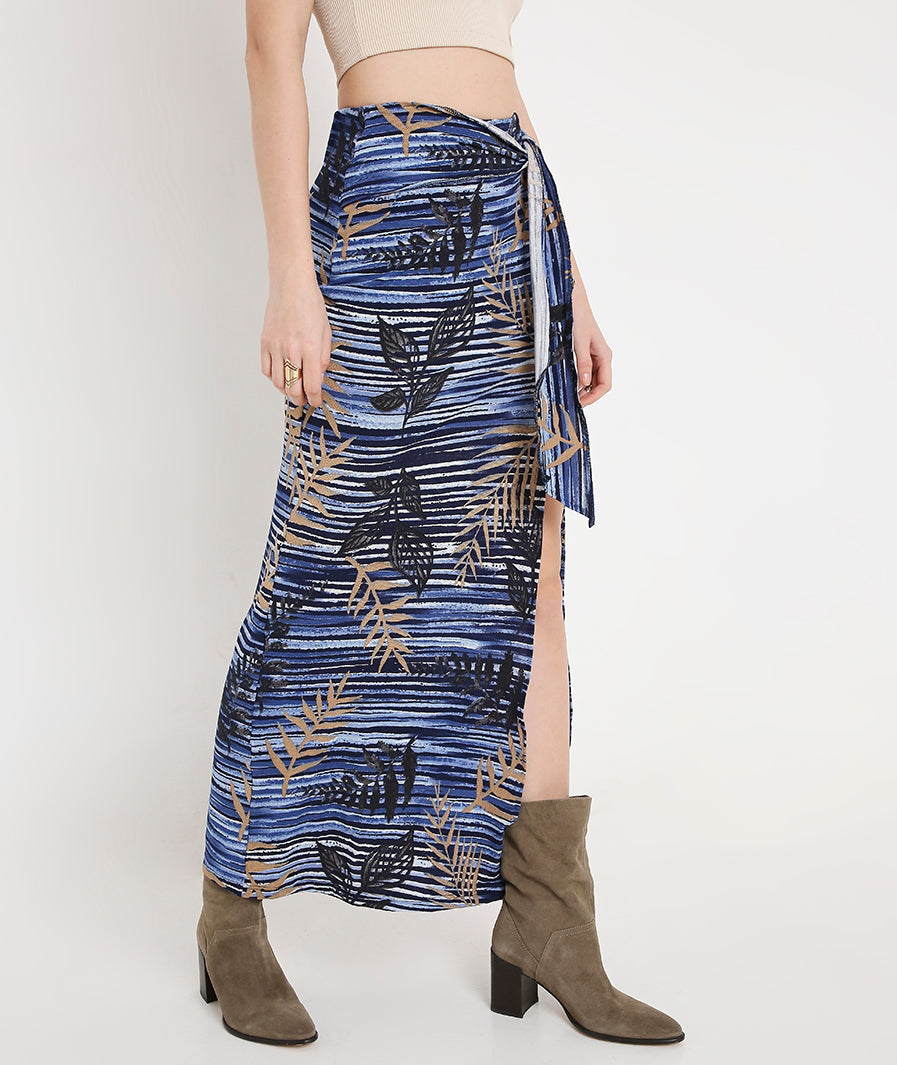 Bamboo Print Front Knot Skirt