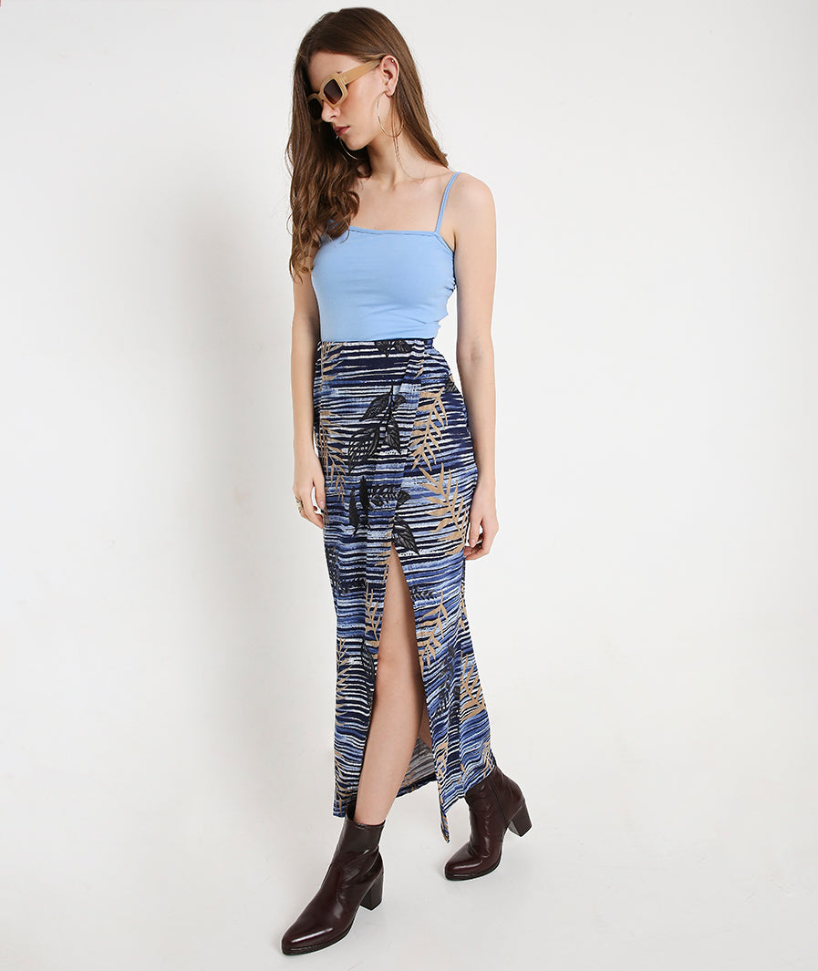 Long Bamboo Print Tulip Skirt