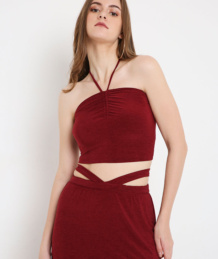 Maroon Beach Crop Top with Long Back TieUps