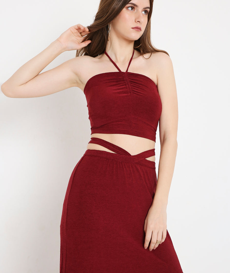 Maroon Beach Crop Top with Long Back TieUps