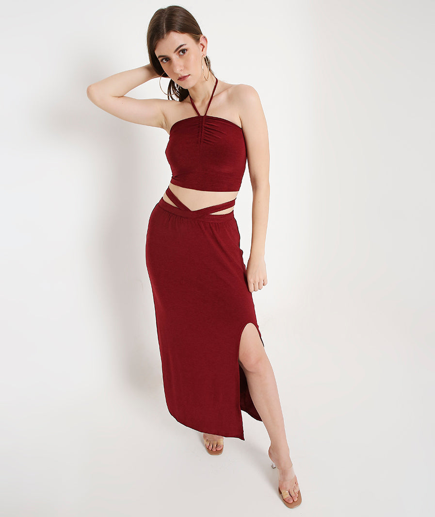 Maroon Beach Crop Top with Long Back TieUps