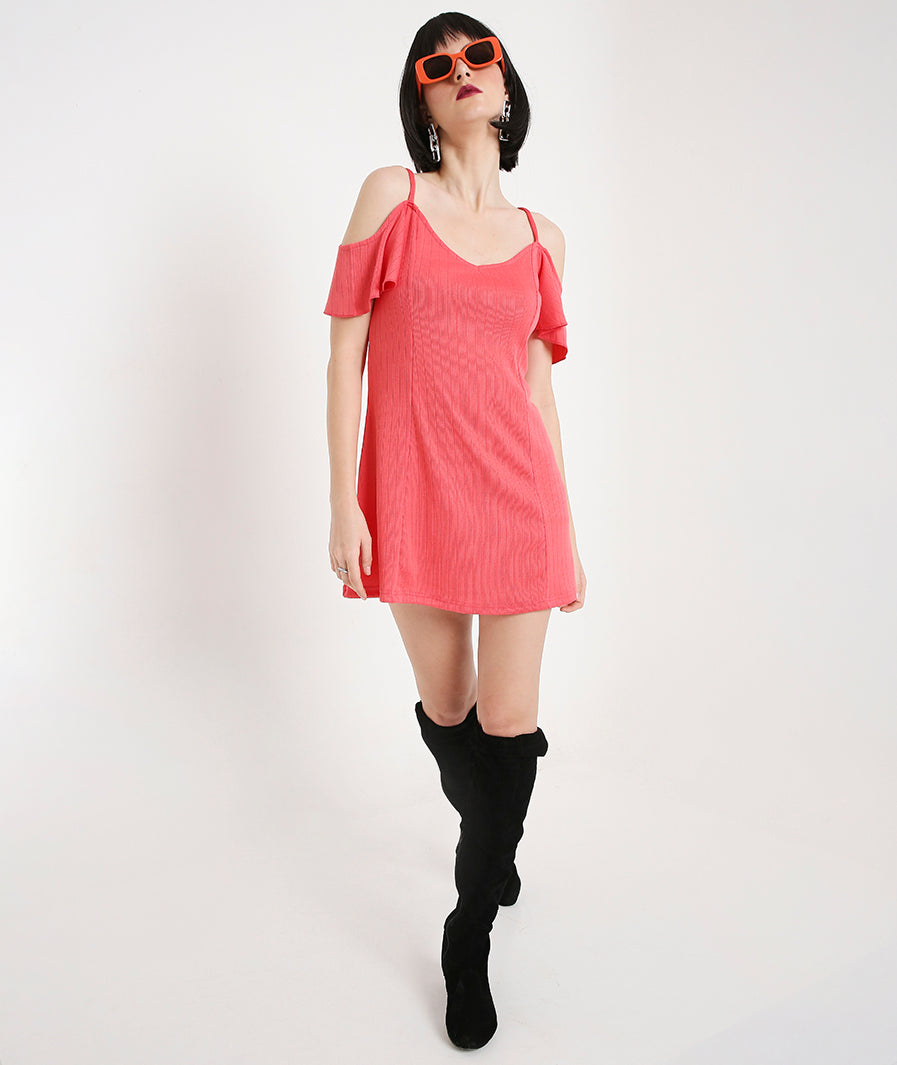 Pink Open Shoulder Summer Dress