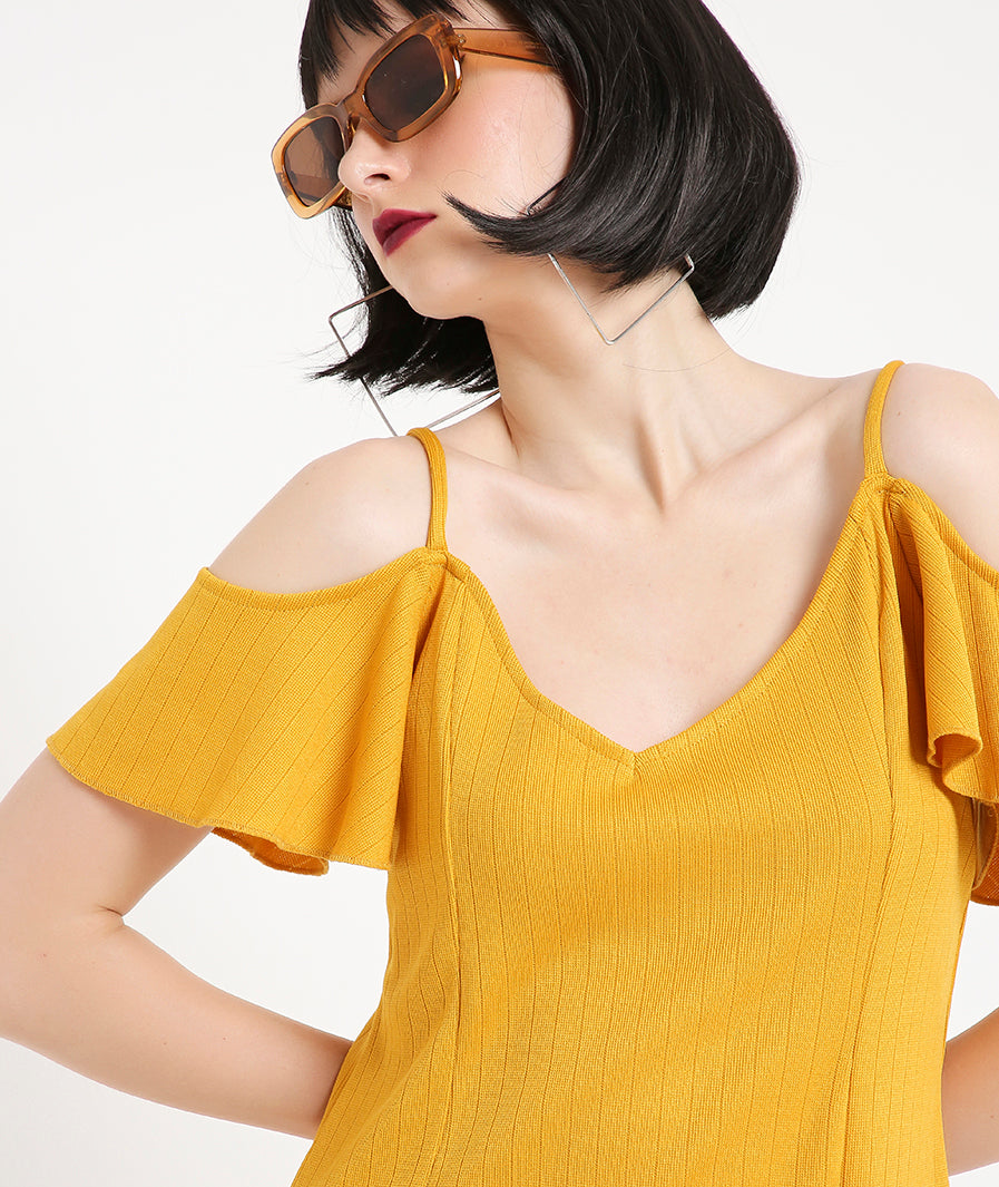 Yellow Open Shoulder Summer Dress