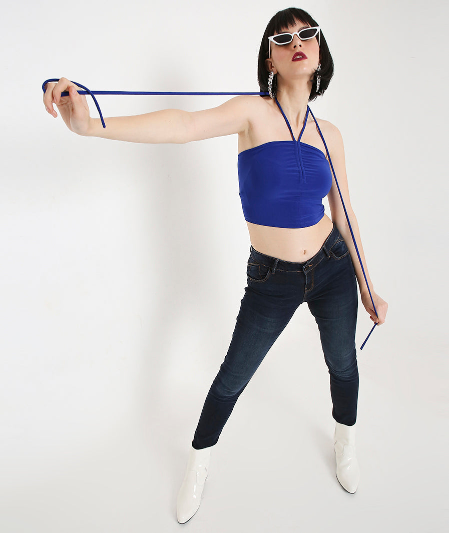 Royal Blue Beach Crop Top with Long Back TieUps