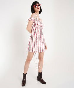 Polka Dots Mini Dress with Back TieUp and Side Knot Detail