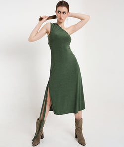 Green Off-Shoulder Cocktail Dress with a Side Sash