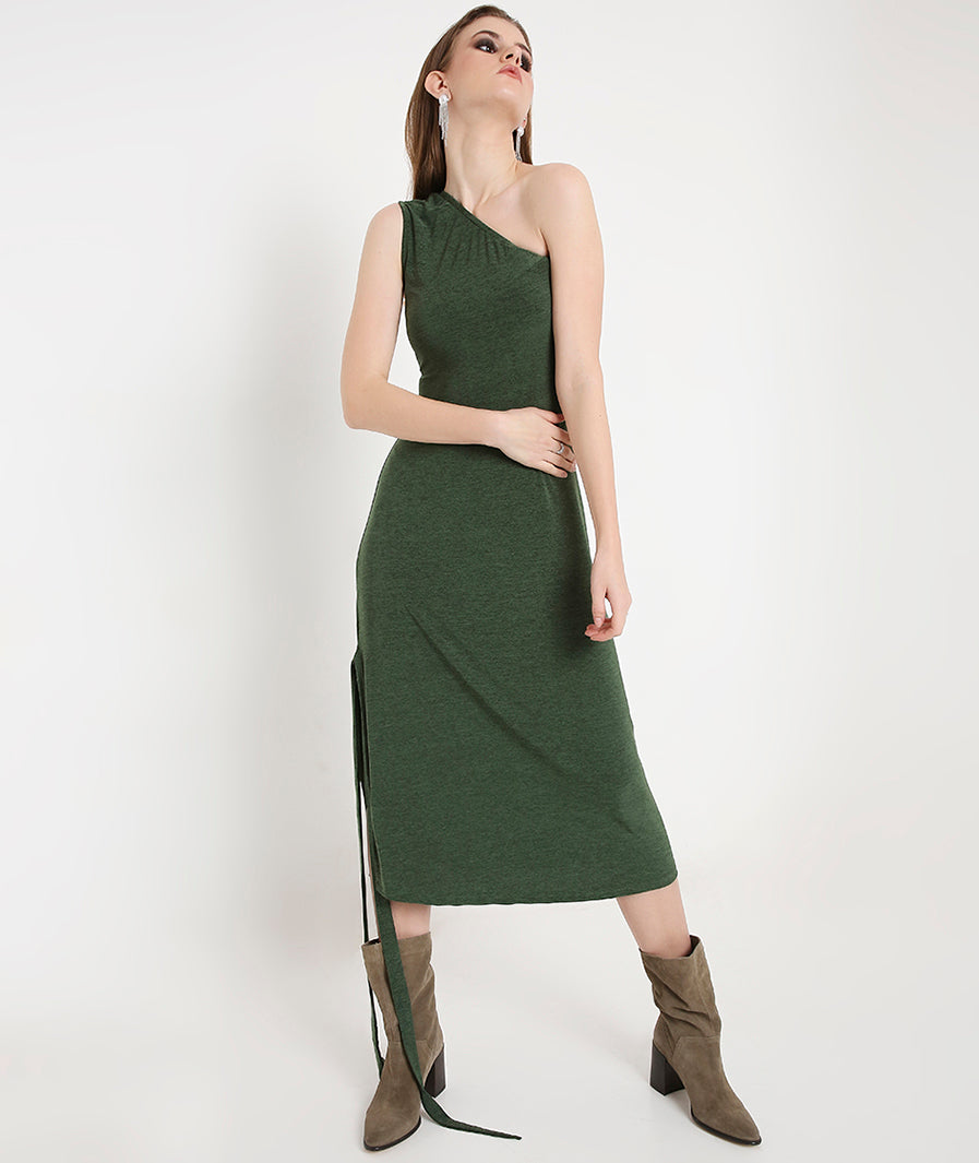 Green Off-Shoulder Cocktail Dress with a Side Sash