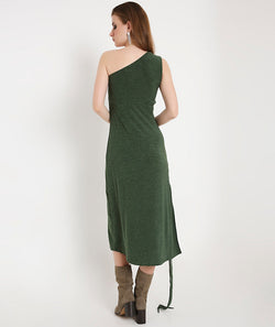 Green Off-Shoulder Cocktail Dress with a Side Sash