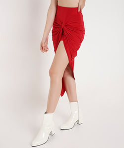 Red Crystal Front Knot Skirt