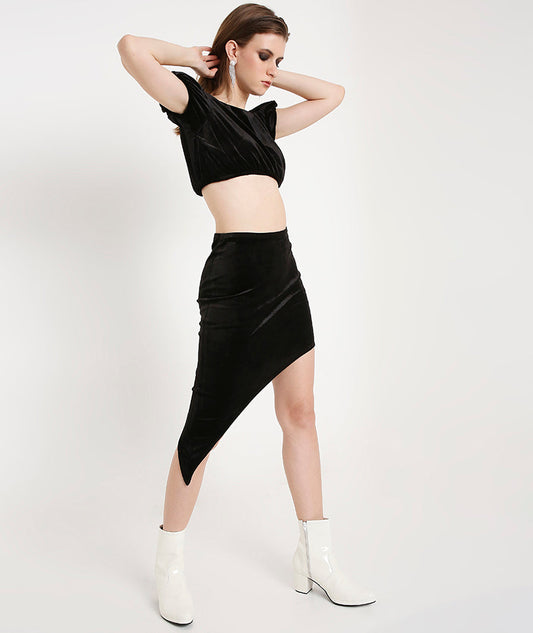 Velvet Razor Cut Skirt- Black