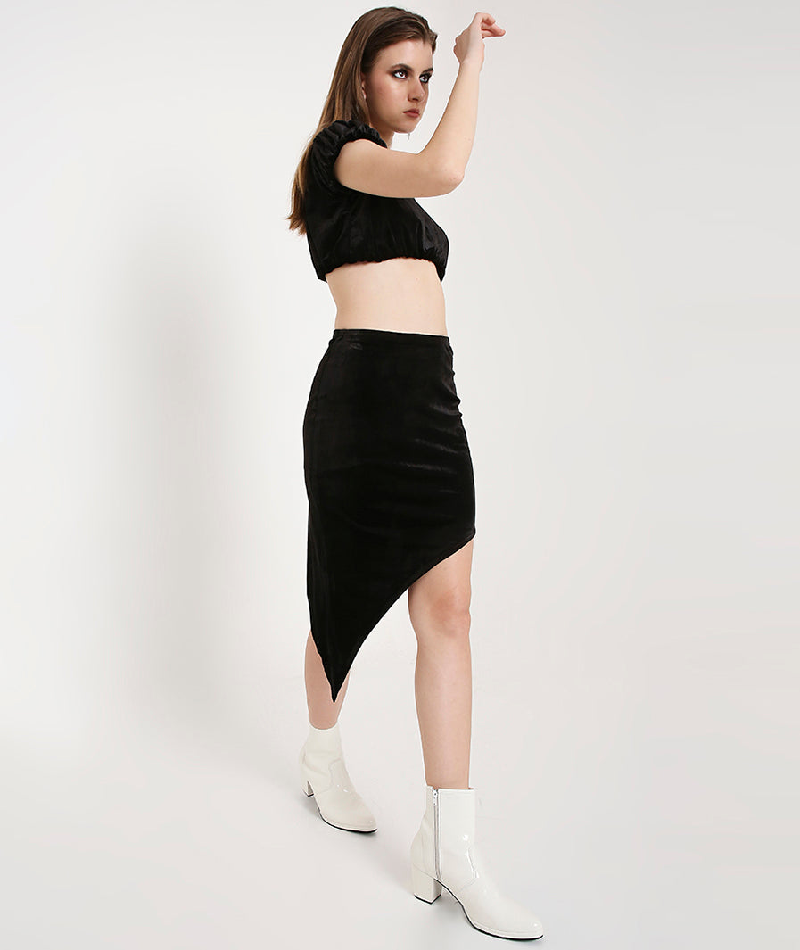 Velvet Razor Cut Skirt- Black