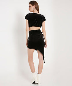 Velvet Razor Cut Skirt- Black