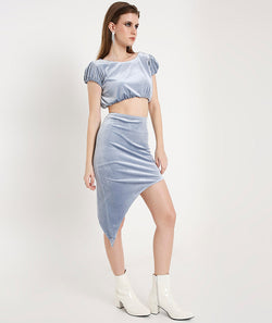 Velvet Balloon Crop Top-Ice Grey