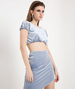 Velvet Balloon Crop Top-Ice Grey