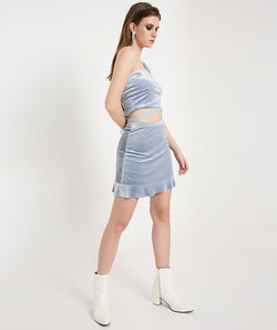 Velvet Frill Skirt- Ice Grey