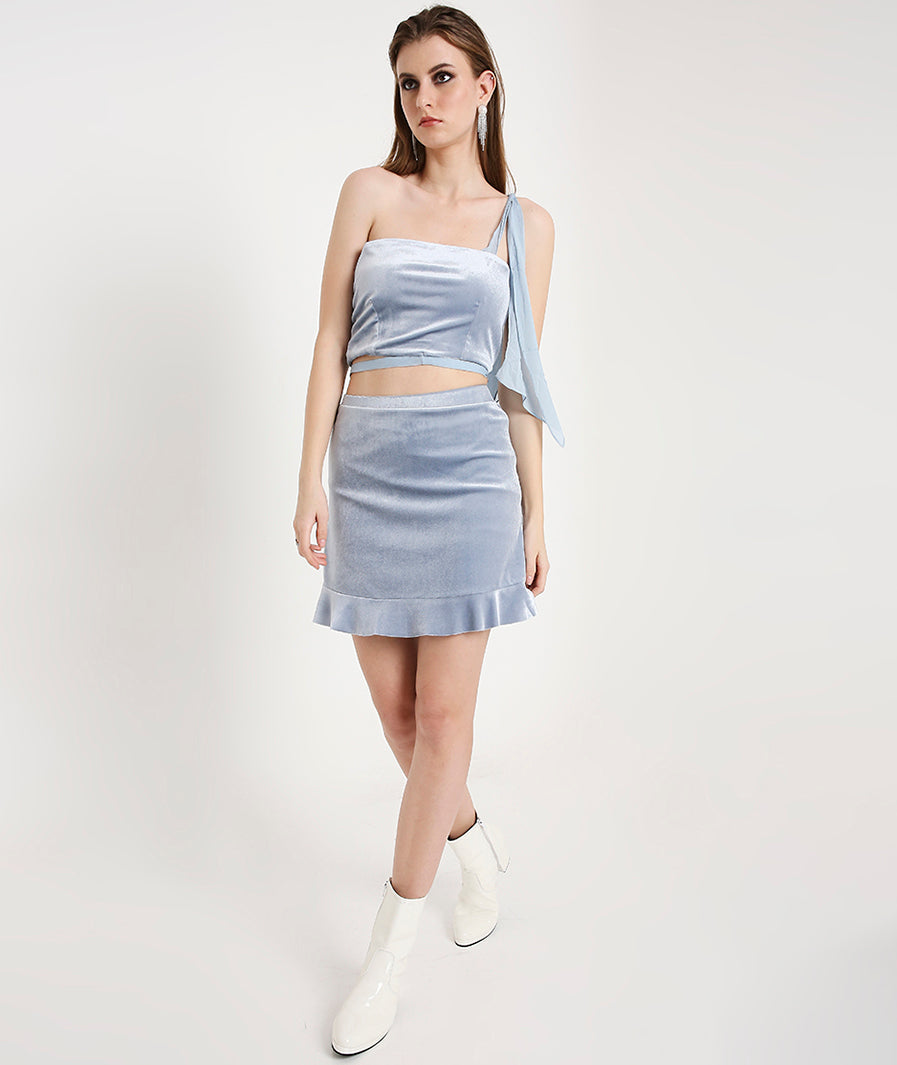 Velvet Frill Skirt- Ice Grey