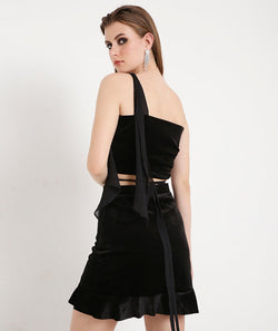 Velvet Frill Skirt- Black