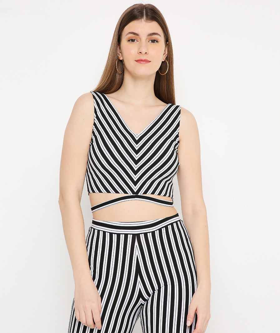 Black Stripes Pants with Slits