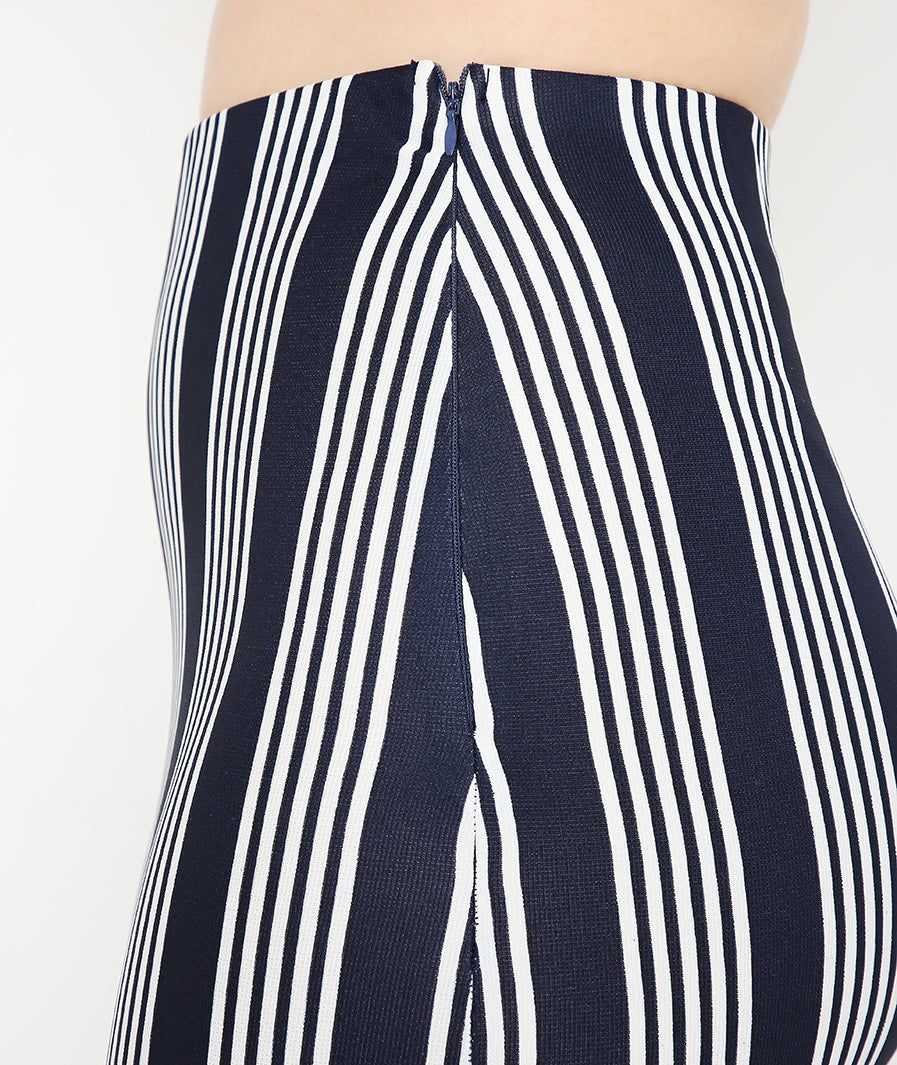 Blue Striped Skirt with Slits