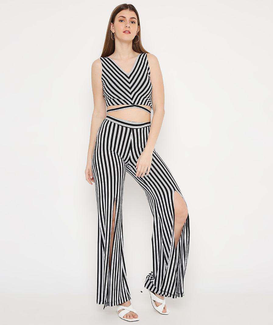 Black stripes tie-up crop top with slit pants co-ord set for women – Marcel & Mae
