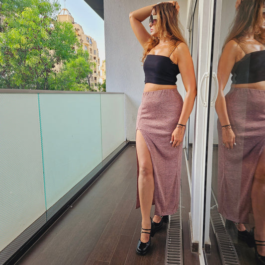 Salmon Shimmer Slit Skirt