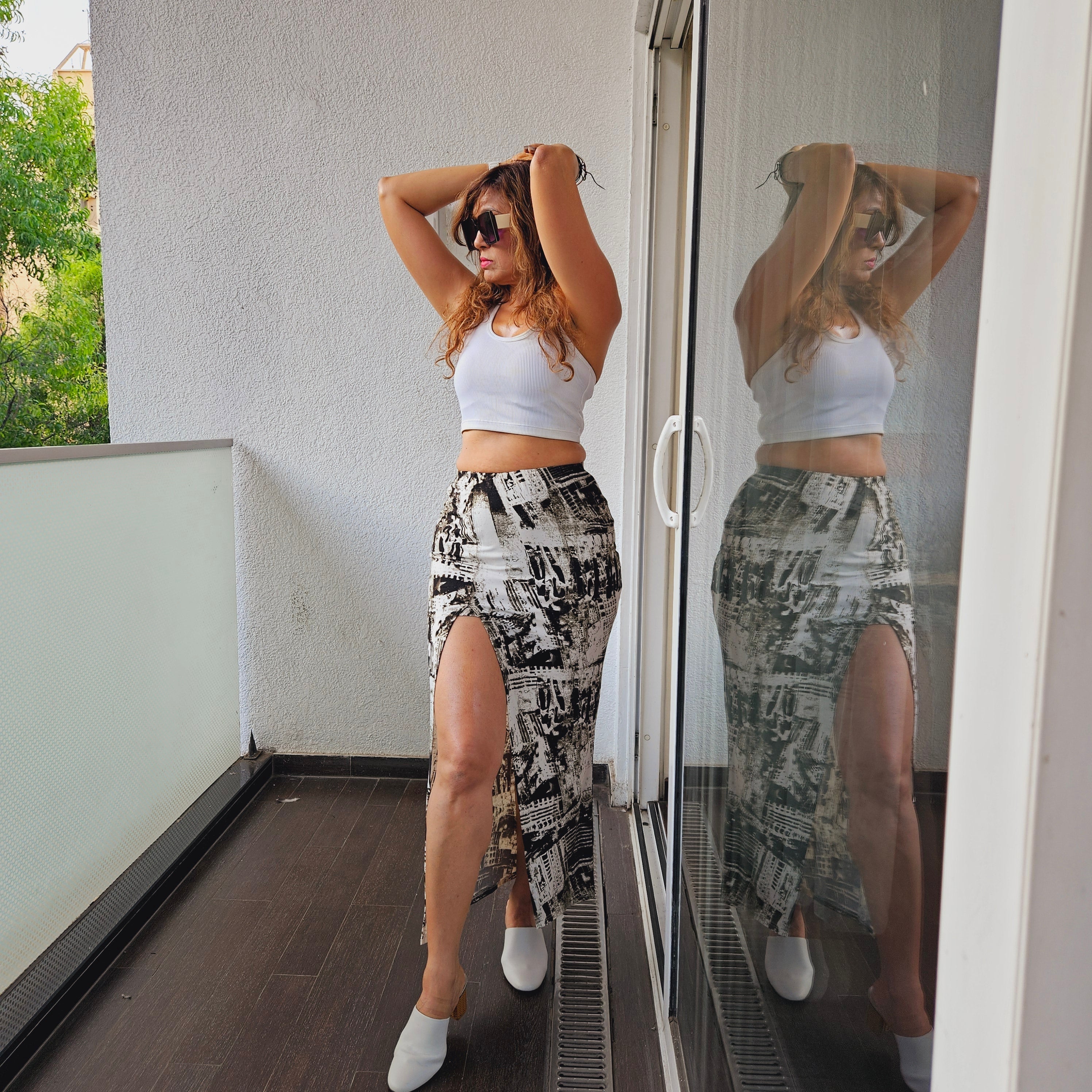 Green Tie Dye Peplum Top + High Slit Skirt Set