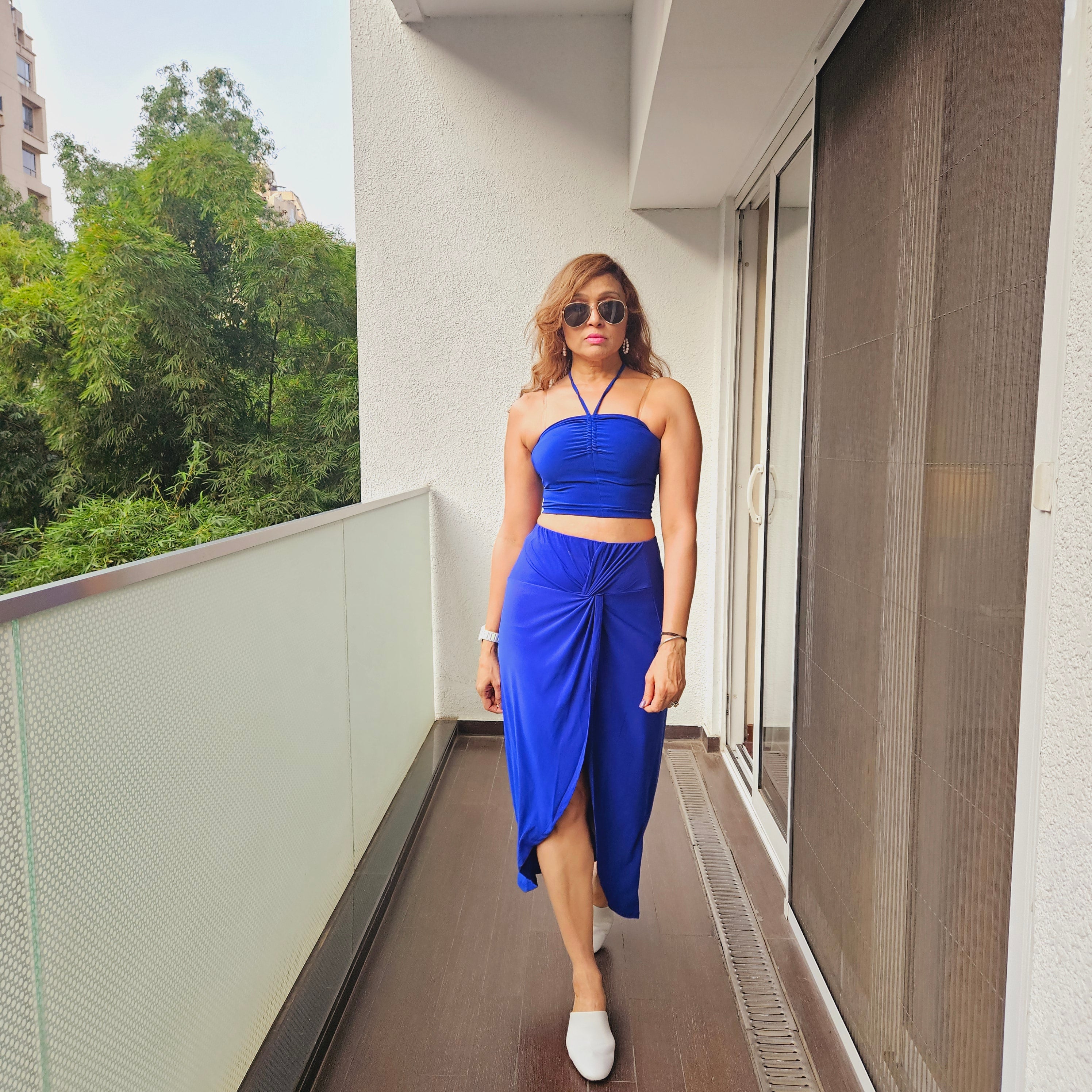 Royal Blue Beach Crop Top + Dancer Skirt Set