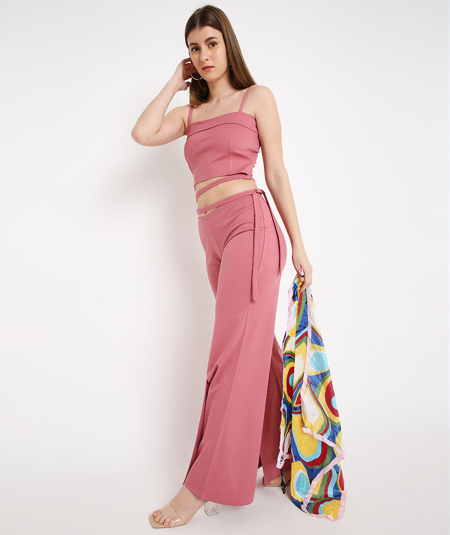 Pink Top + Front Vent Trousers Set
