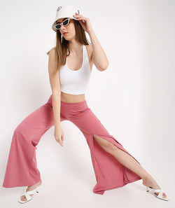 Hot Pink Bootleg Front Slit Pants