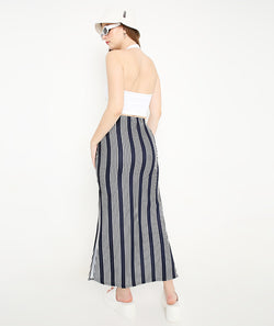 Blue Striped Skirt with Slits