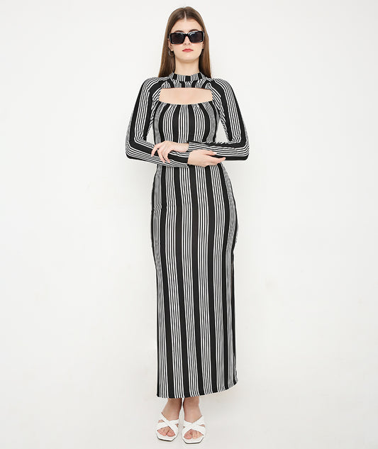 Black Striped Skirt with Slits