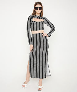 Black Striped Skirt with Slits