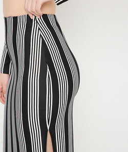 Black Striped Skirt with Slits