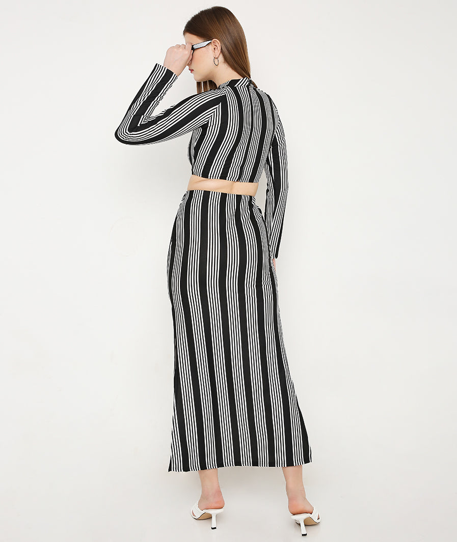 Black Striped Skirt with Slits