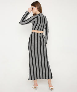 Black Striped Skirt with Slits