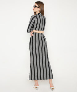 Black Striped Skirt with Slits