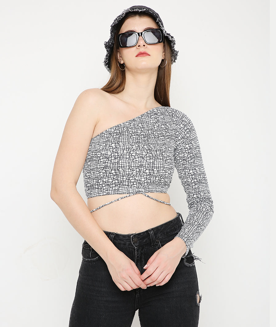 Abstract Off-Shoulder Tieup Crop Top