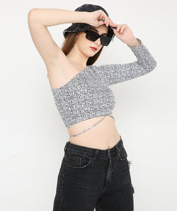 Abstract Off-Shoulder Tieup Crop Top