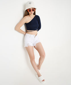 Navy Blue Off-Shoulder Tieup Crop Top