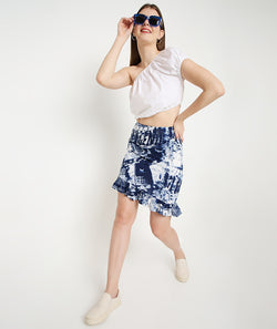 Tie Dye Asymmetrical Mini Frill Skirt