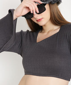 Grey Crop Top with Asymmetrical Neck