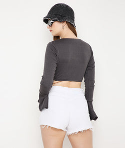 Grey Crop Top with Asymmetrical Neck