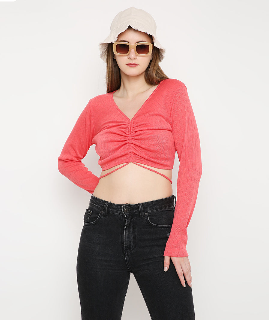 Punch Drawstring Crop Top with Back Detail