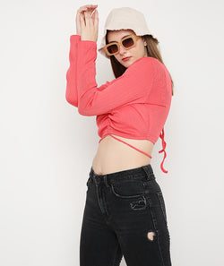 Punch Drawstring Crop Top with Back Detail