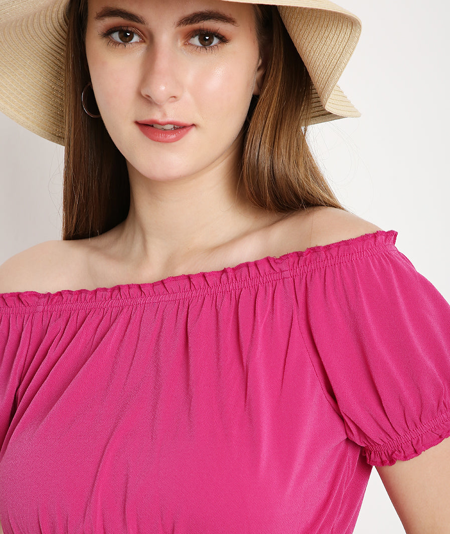 Deep Pink Balloon Crop Top + Skods Set