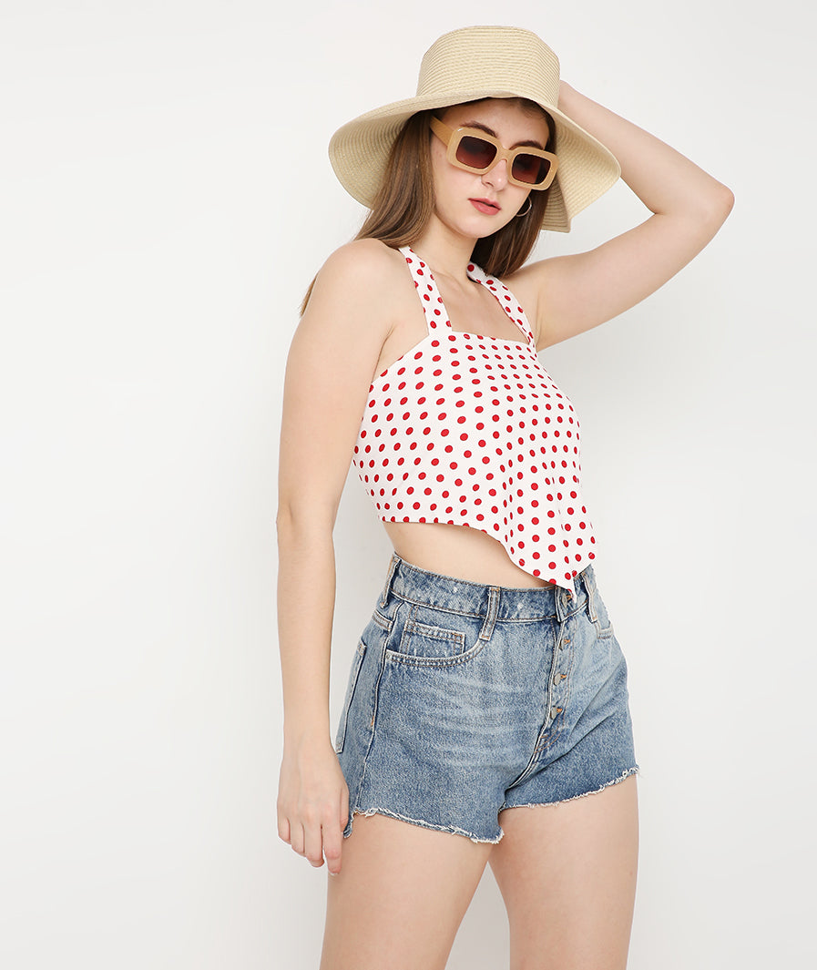 Red Polka Bandana Top with a TieUp